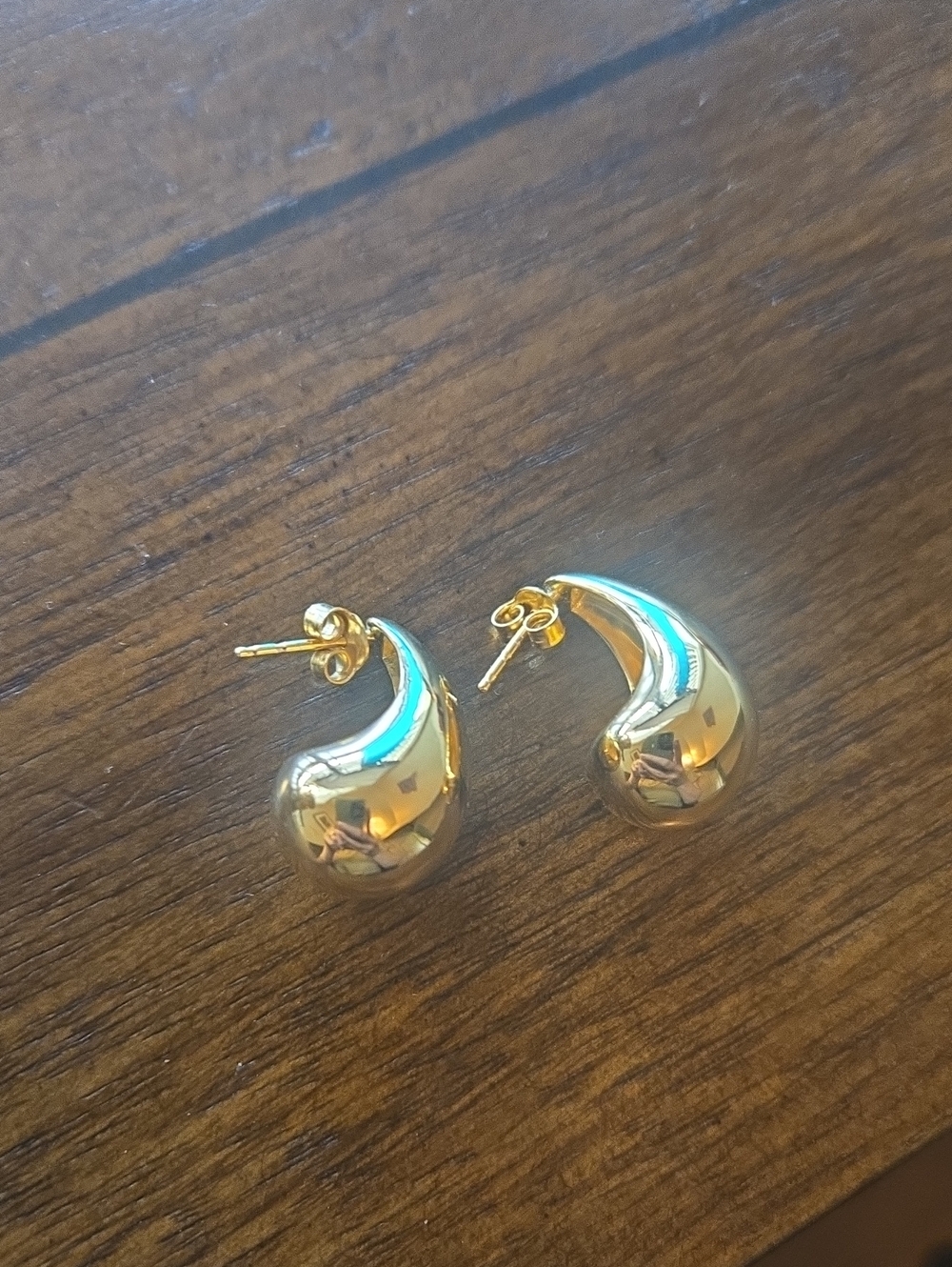 Polished Gold Curved Drop Stud Earrings - Women Jewelry